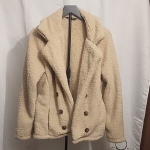SHEIN Tan Double-Breasted Teddy Jacket